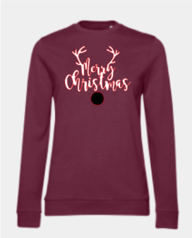 Sweater Merry Christmas bordeaux volwassenenen