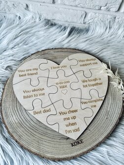 Puzzel hart met quotes (25 cm)