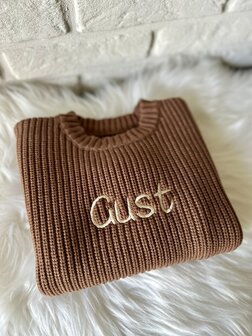 Knitted sweater met naam - lichtgrijs - maat 80
