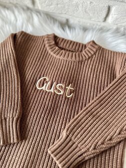 Knitted sweater met naam - lichtgrijs - maat 80