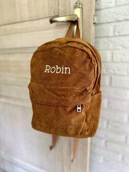 Rib rugzak met naam - bruin