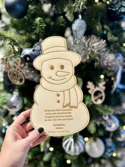 Nieuwjaarsbrief hout - Sneeuwman