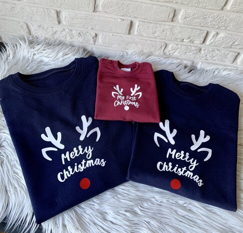 Sweater Merry Christmas volwassenen navy