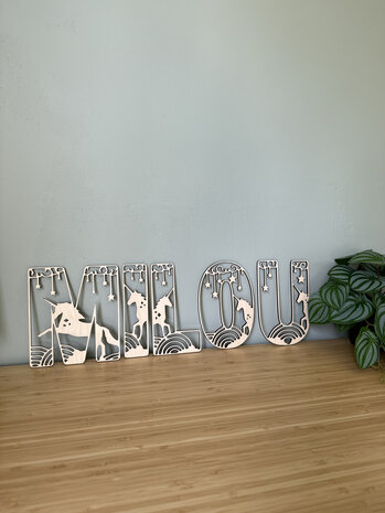 Unicorn letter hout: 16 cm hoog