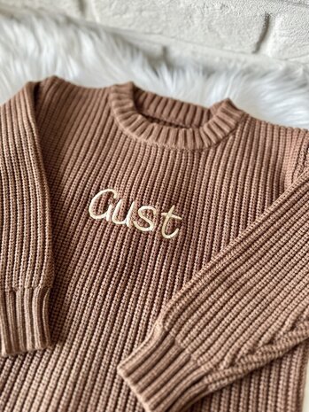 Knitted sweater met naam - lichtgrijs - maat 80