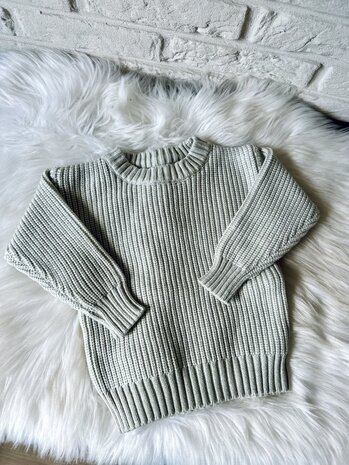 Knitted sweater met naam - lichtgrijs - maat 80