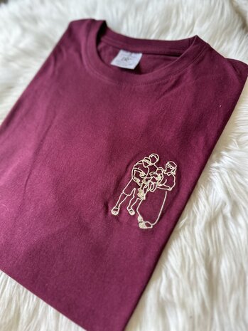 T-shirt lijntekening van foto - GEBORDUURD