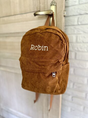 Rib rugzak met naam - bruin