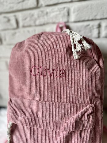 Rib rugzak met naam - roze