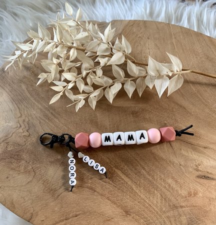 Sleutelhanger met extra namen - oudroze & lichtroze