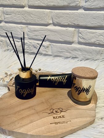 Geschenkset TOPJUF (huisparfum, geurkaars en handcrème)