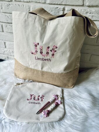 Shopper breed JUF + pennenzak + balpen + sleutelhanger