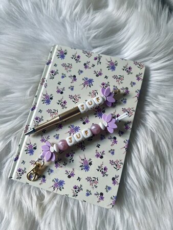 Notitieboekje + balpen + sleutelhanger - lila