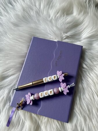 Notitieboekje + balpen + sleutelhanger - paars