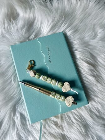 Notitieboekje + balpen + sleutelhanger - mint